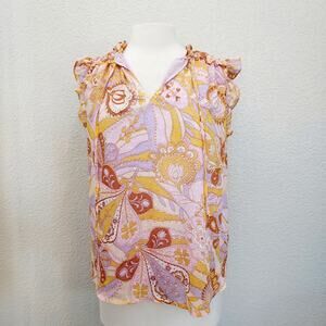 Maison d'Amelie Pink Paisley Short Sleeve Blouse Size L